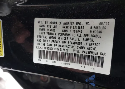 2013 Honda Accord Sport из США, поврежденный, VIN 1HGCR2F53DA012520